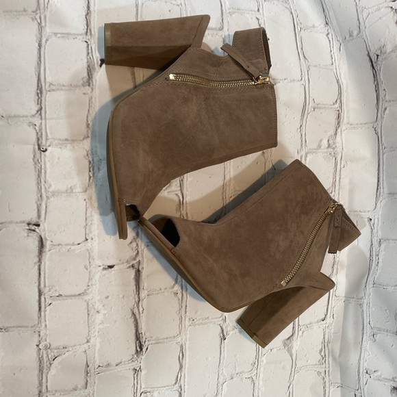 NO DOUBT Faux Suede Peep Toe Booties-7 - Picture 2 of 7